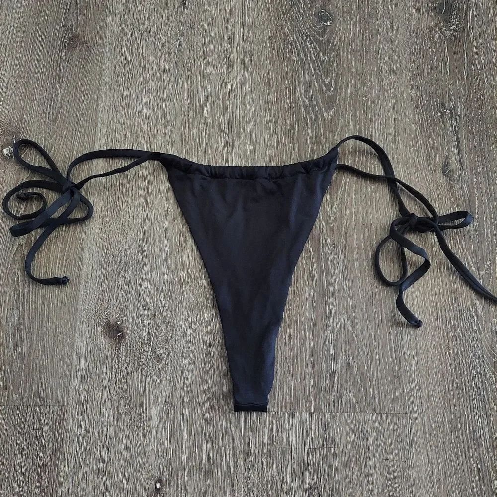 Frederick's of Hollywood Black Tie-Side Brazilian Thong Bikini Bottom 2X/3X